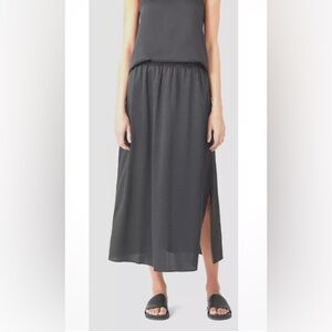 Eileen Fisher Charcoal Silk Maxi Skirt with Side Slit